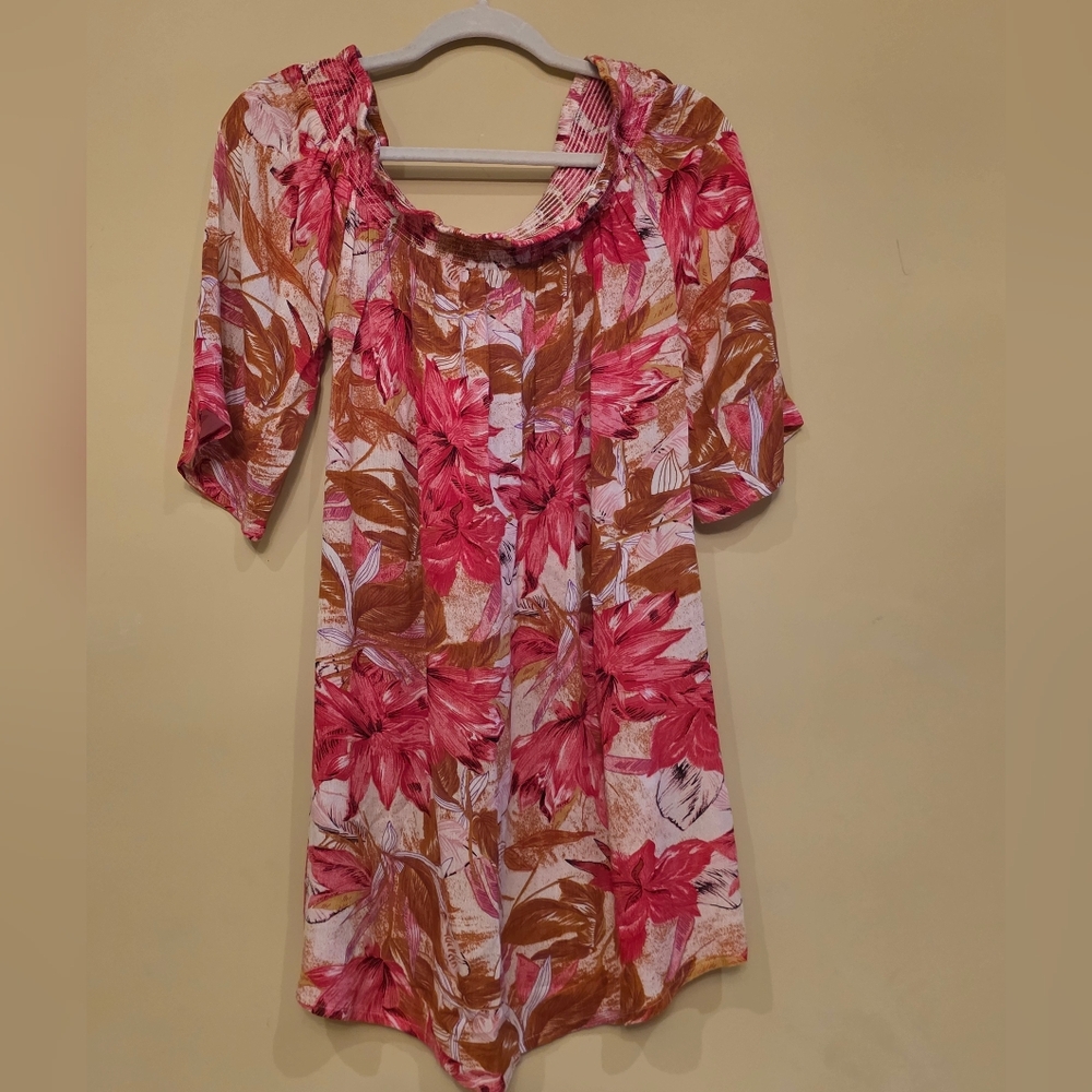 Elegant Pink and Brown Floral Long Sleeve Dress